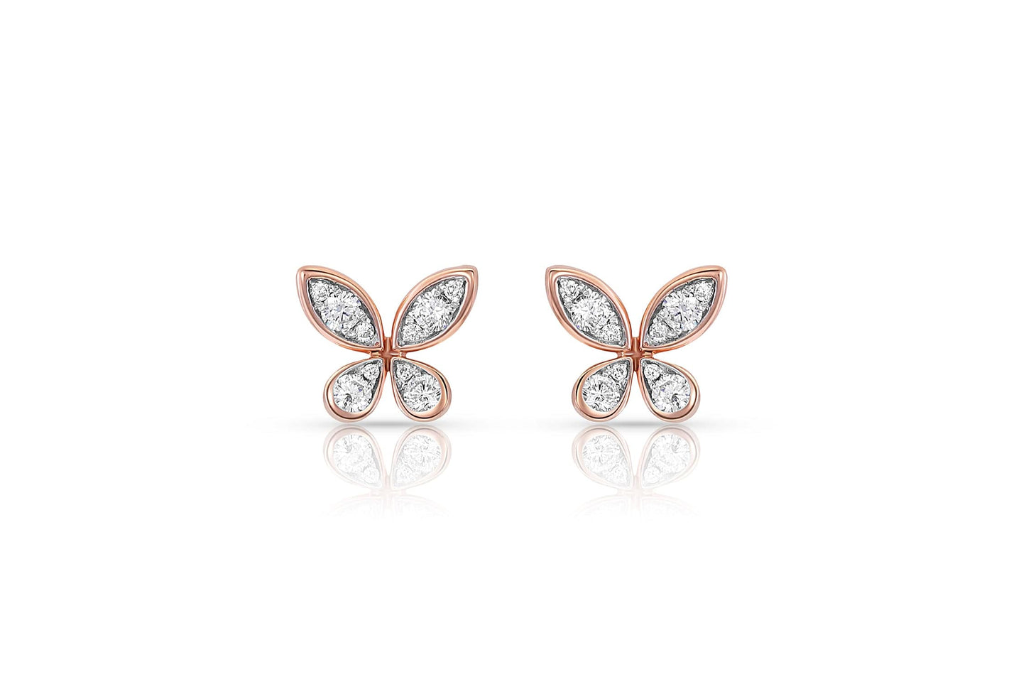 18kt Rose Gold Diamond Butterfly Stud Earrings