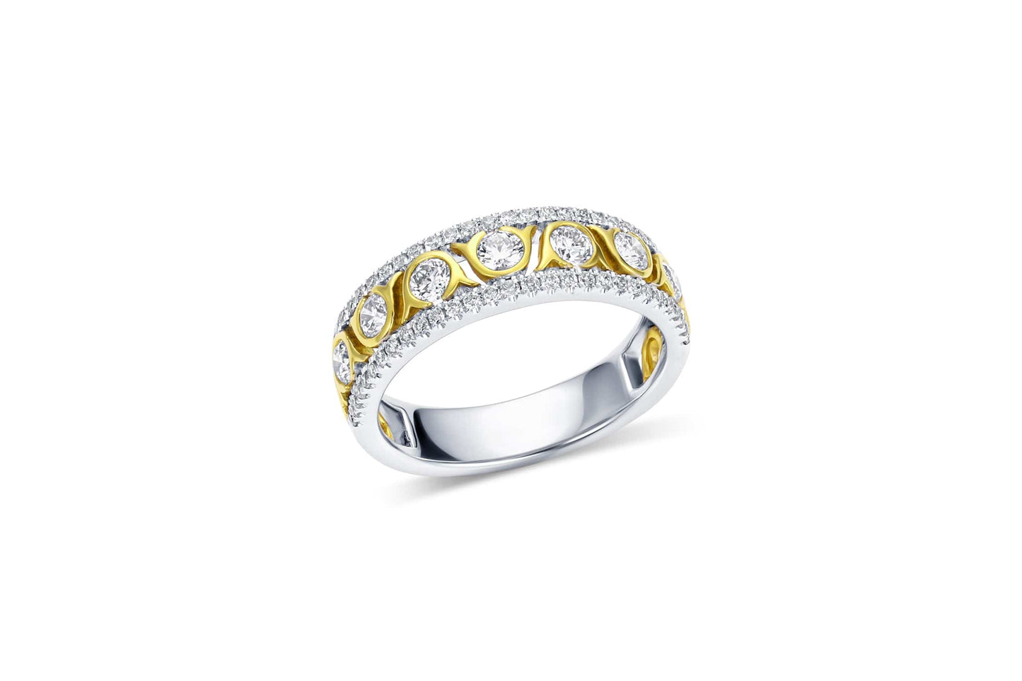 18K White & Yellow Gold Diamond Halfway Ring