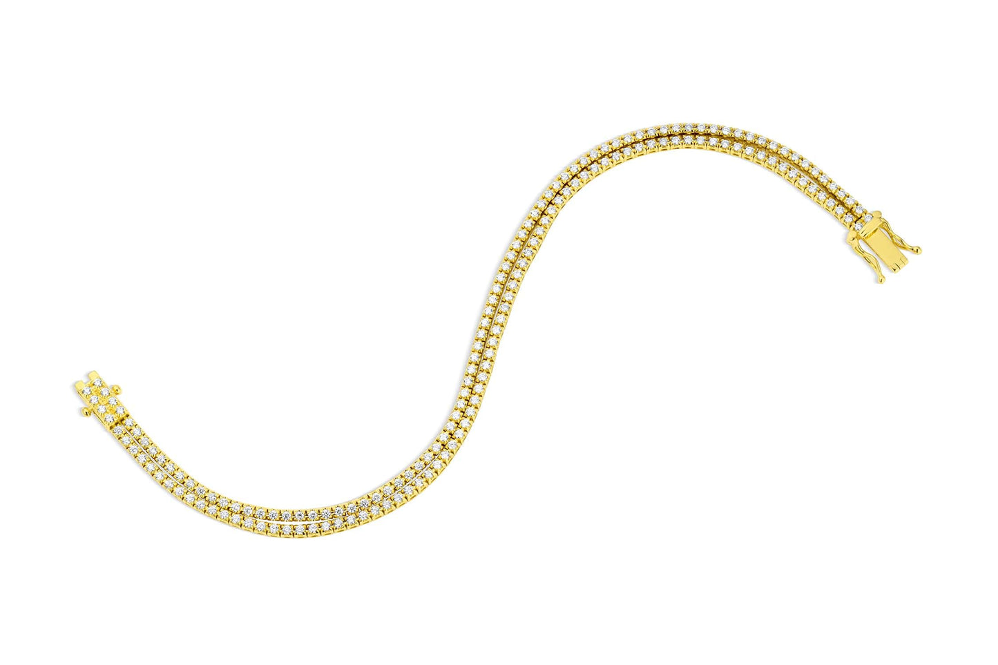 18K Yellow Gold Double Row Diamond Tennis Bracelet
