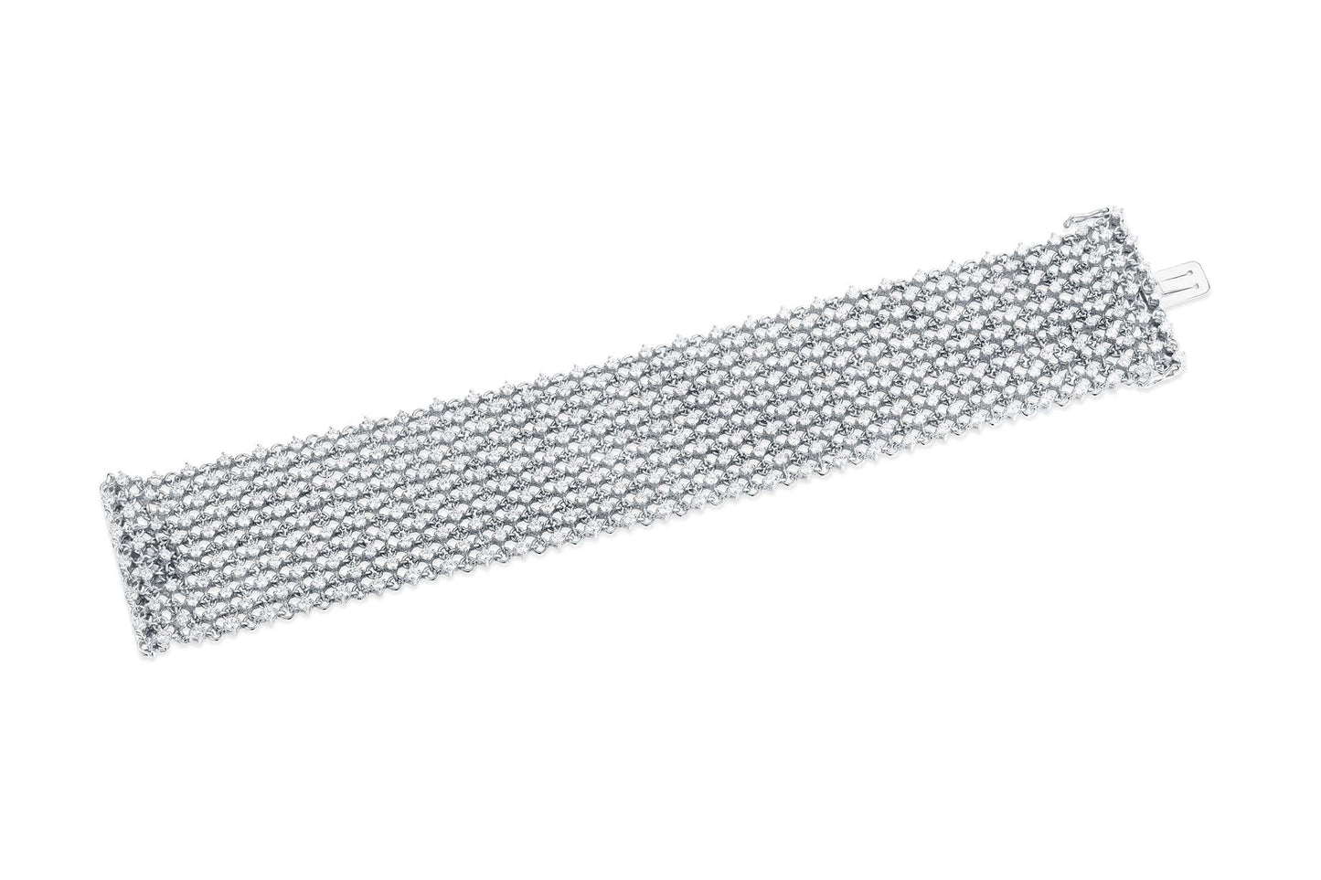 18K White Gold Wide Flexible Mesh Diamond Bracelet by Hans Krieger