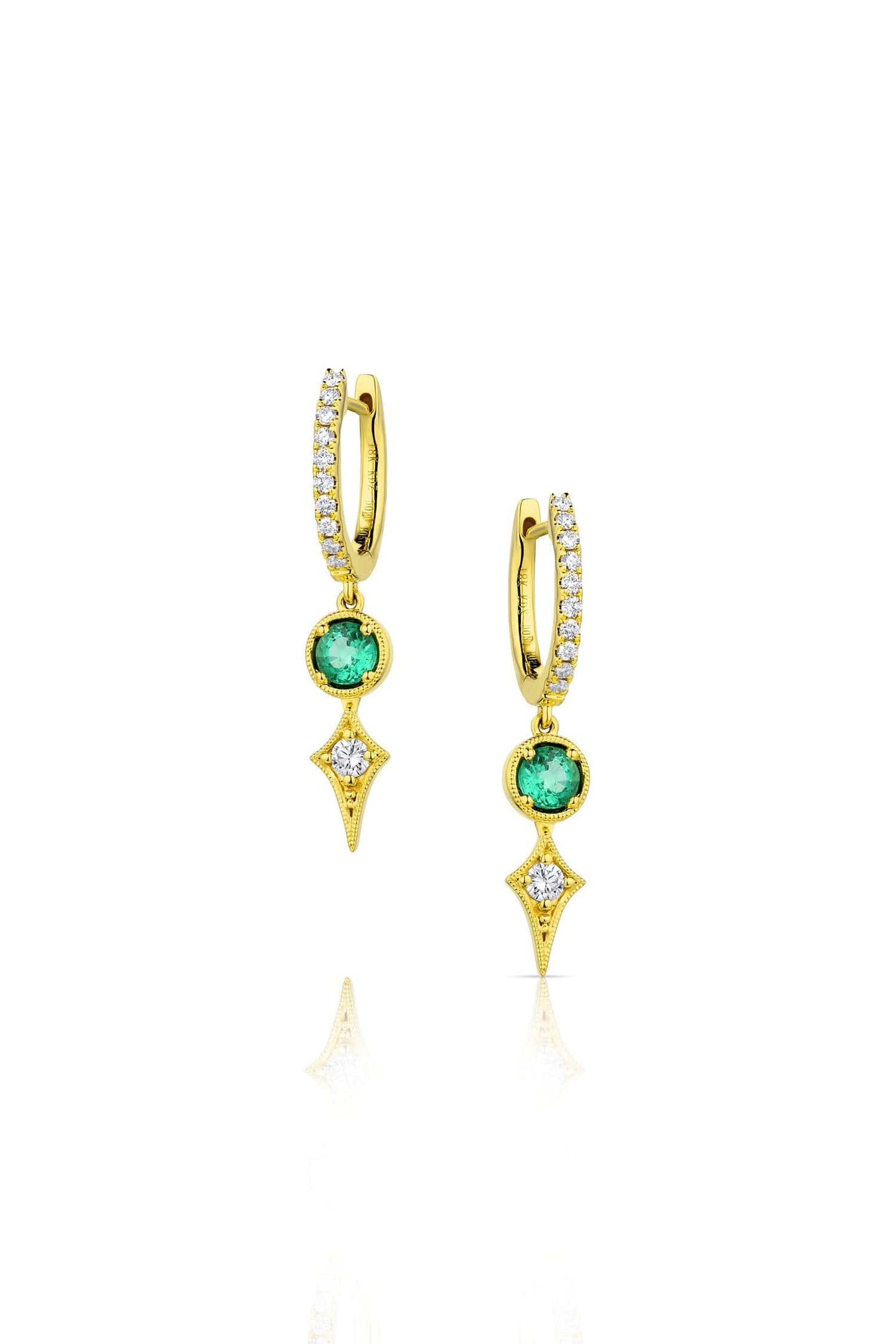 18K Yellow Gold Emerald & Diamond Kite Drop Earrings