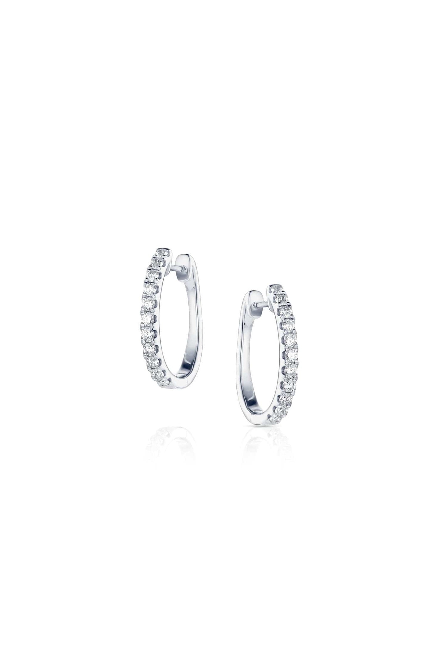 18K White Gold Oval Diamond Hoop Earrings