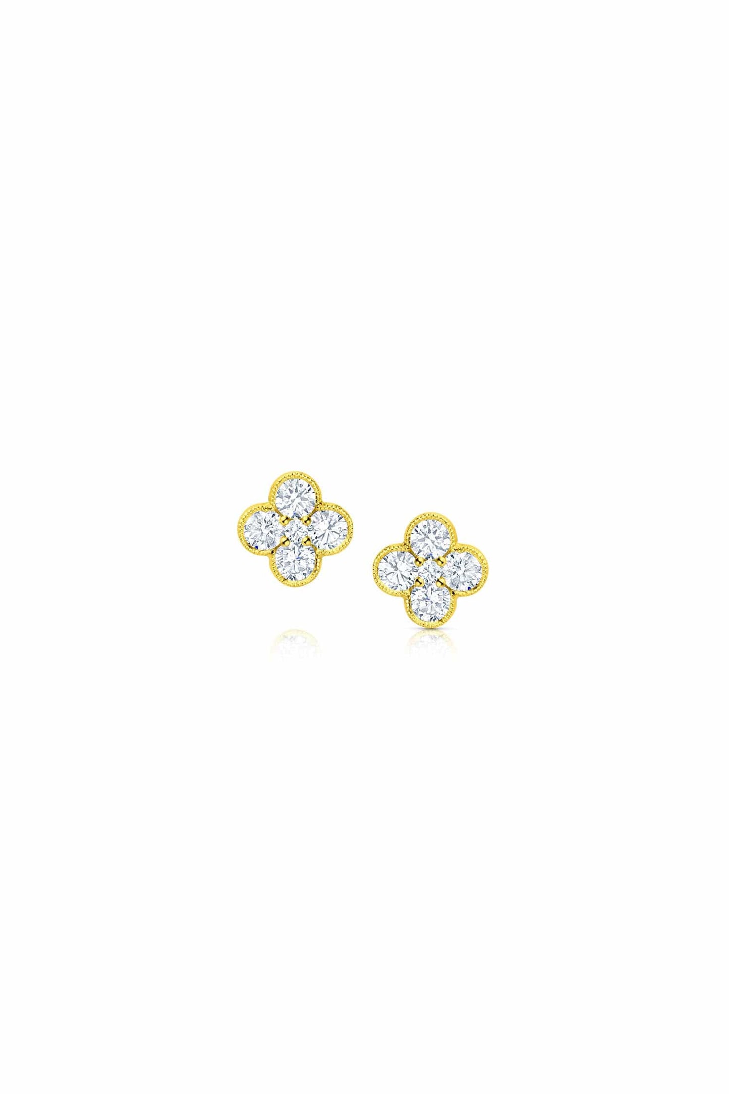 18K Yellow Gold Quatrefoil Diamond Stud Earrings