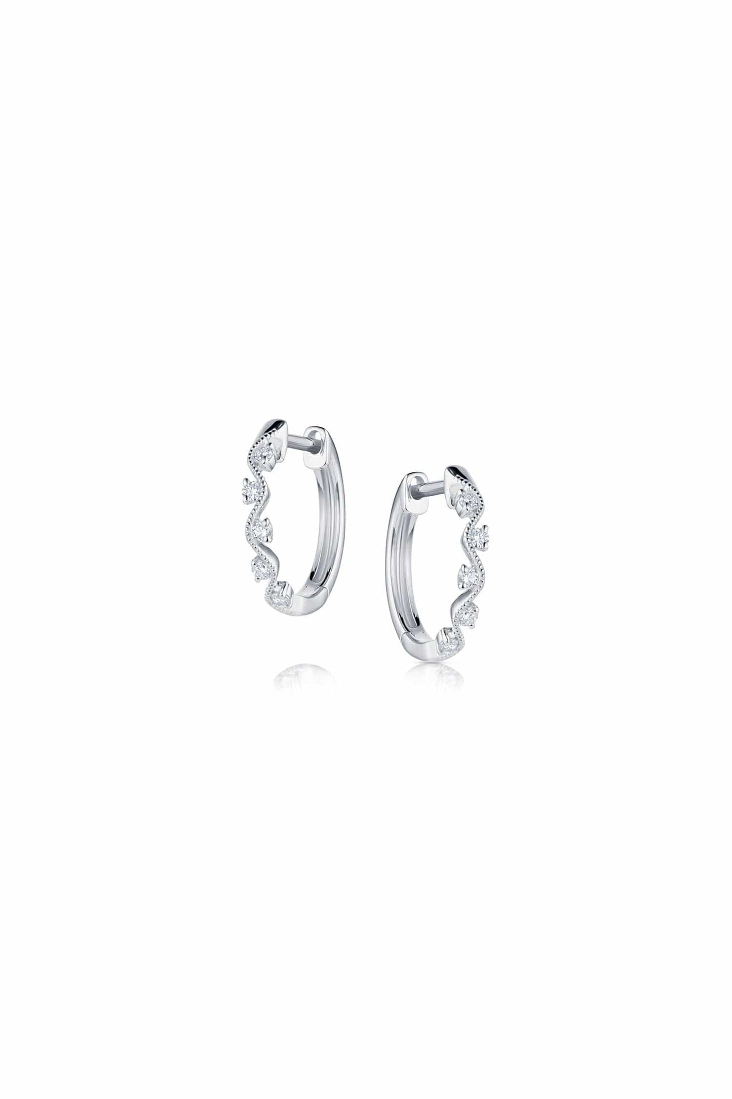 18K White Gold Diamond Hoop Earrings with Vine Motif
