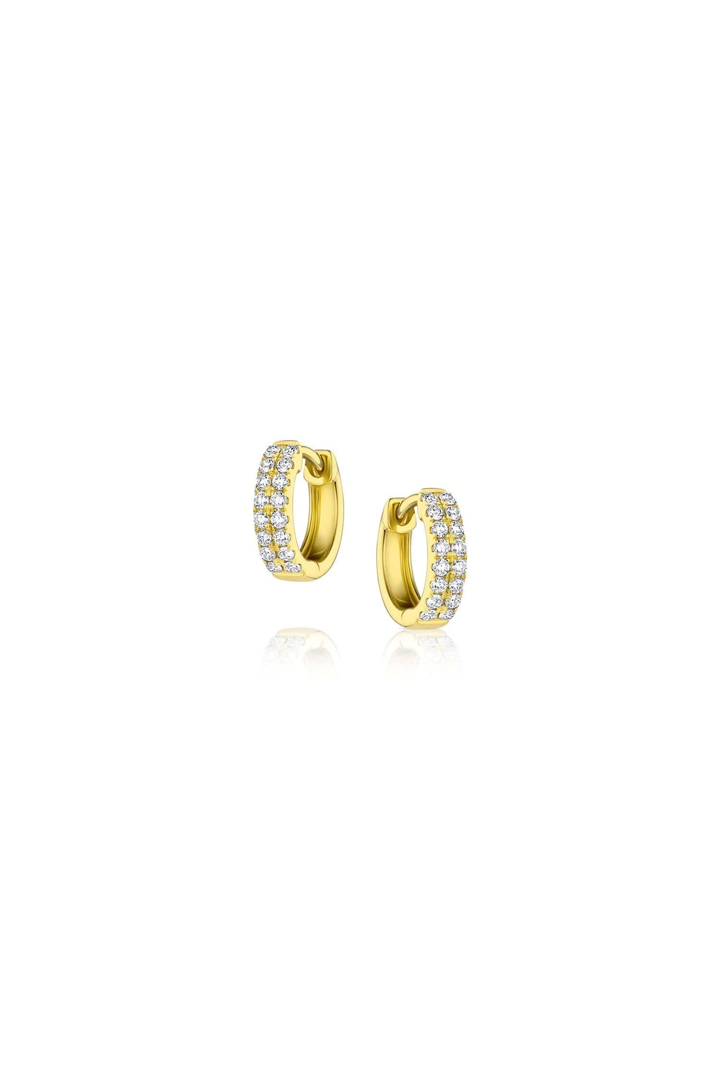 18K Yellow Gold Double Row Diamond Huggie Hoop Earrings