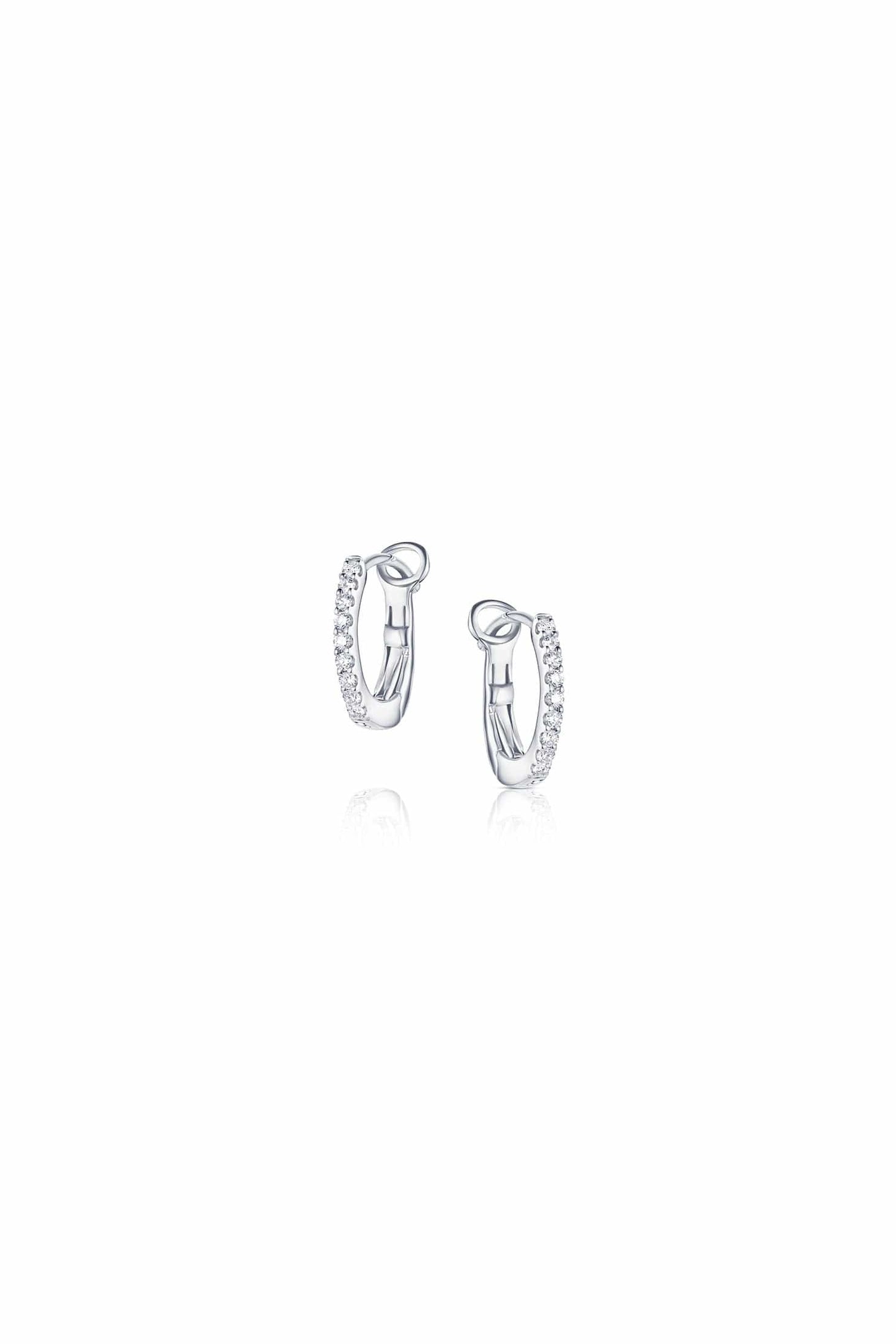 18K White Gold Diamond Huggie Hoop Earrings