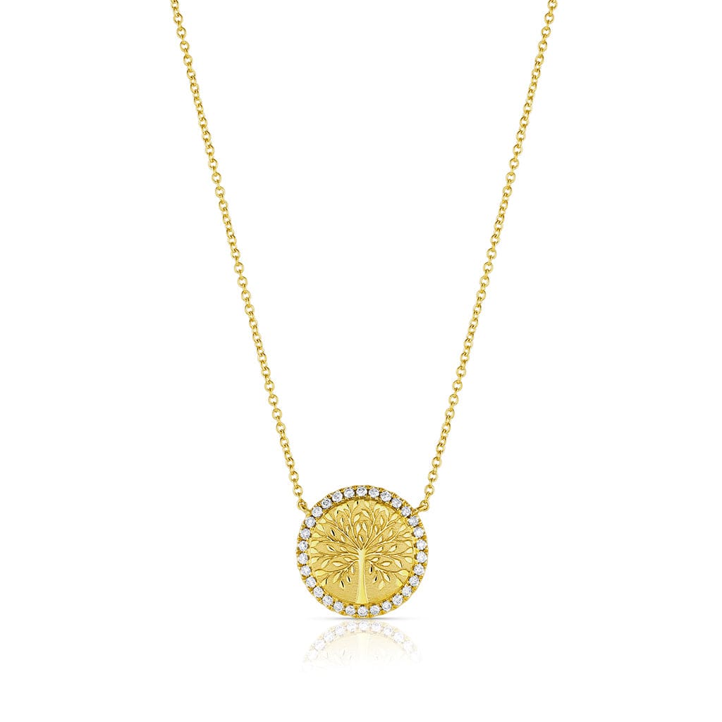 18k Yellow Gold Diamond Bezel Tree Of Life Necklace