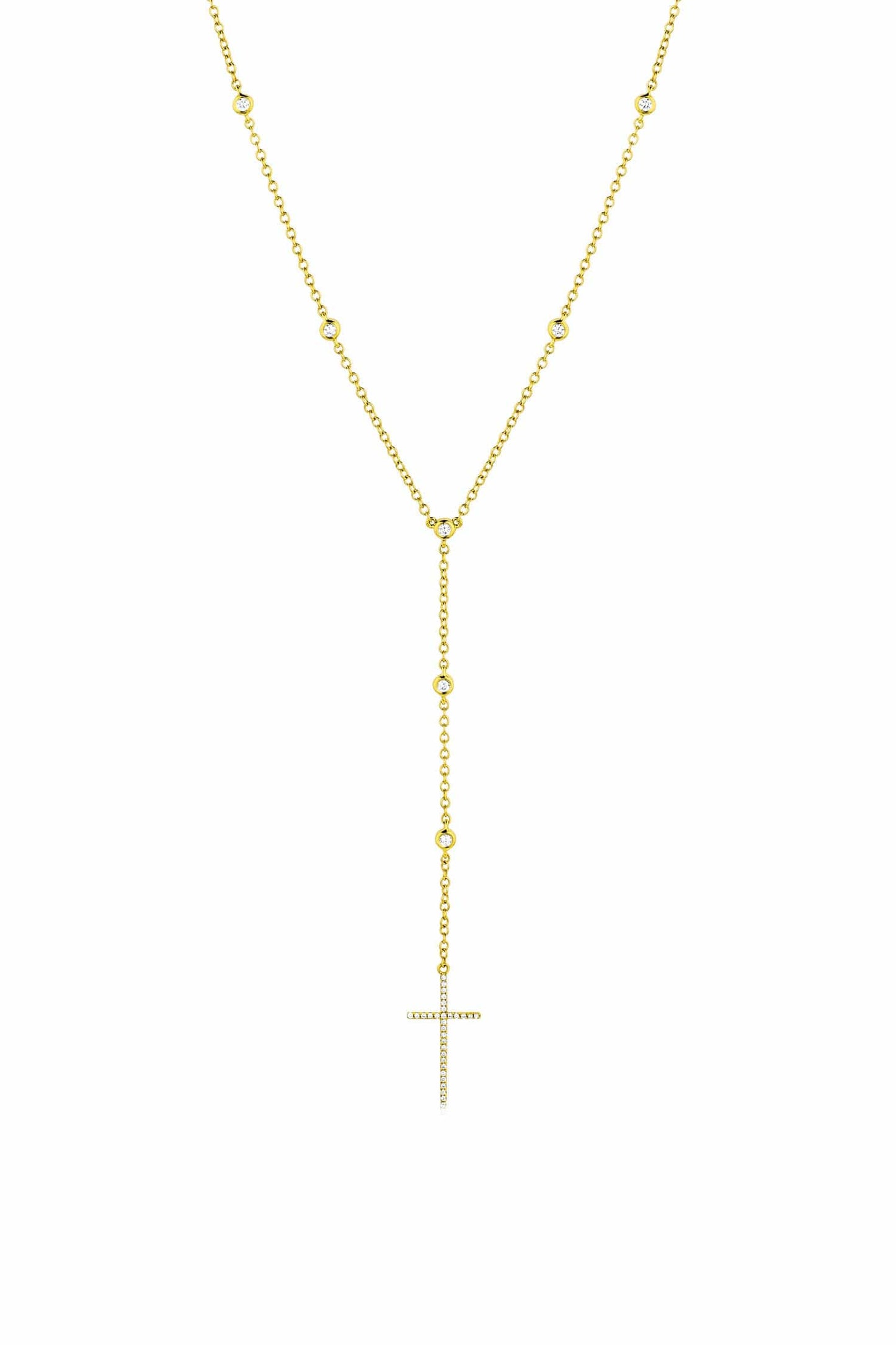 18K Yellow Gold Pavé Diamond Cross Lariat Necklace