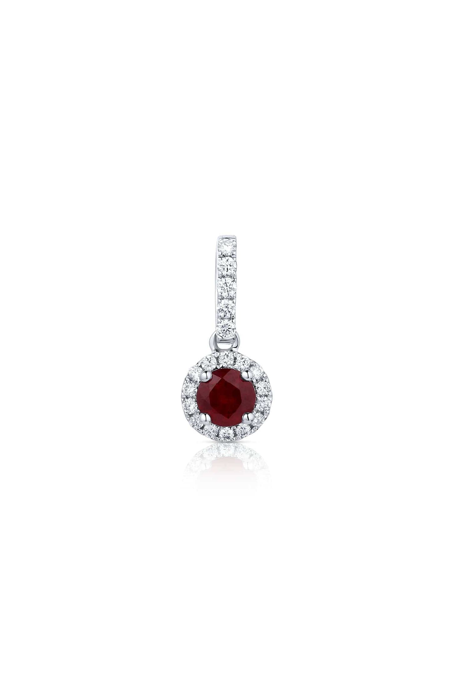 18K White Gold Ruby & Pavé Diamond Halo Pendant Necklace