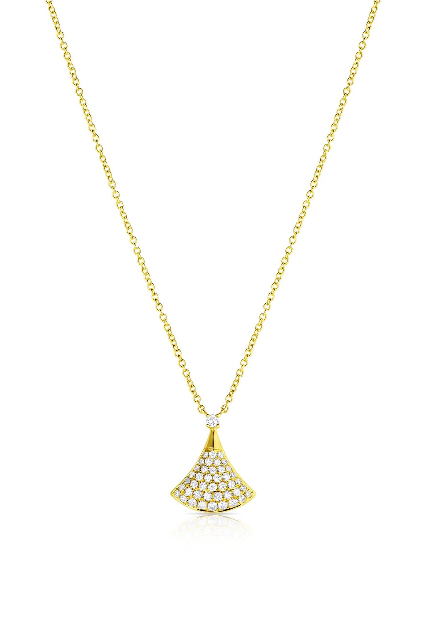 18K Yellow Gold Fan-Shaped Diamond Pendant Necklace