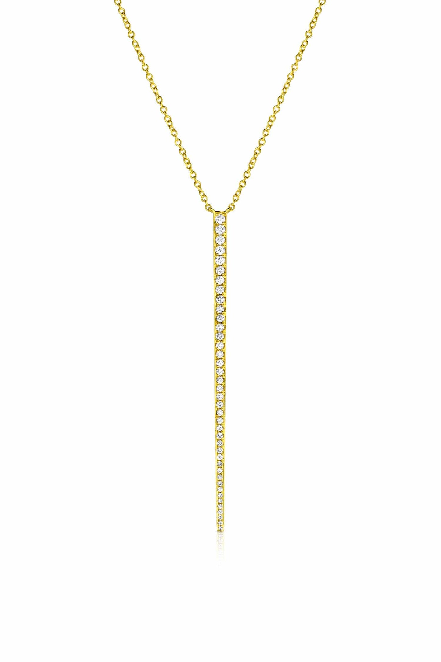 18K Yellow Gold Elongated Tapered Diamond Drop Necklace