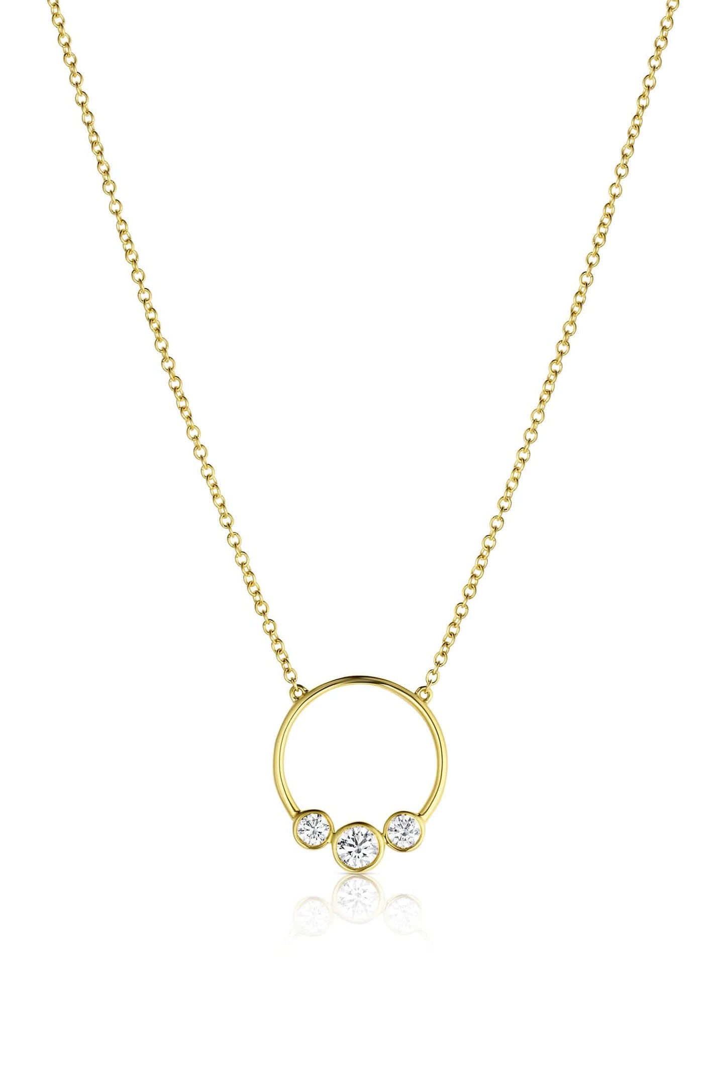 18K Yellow Gold Diamond Pendant Necklace with Bezel-Set Diamonds