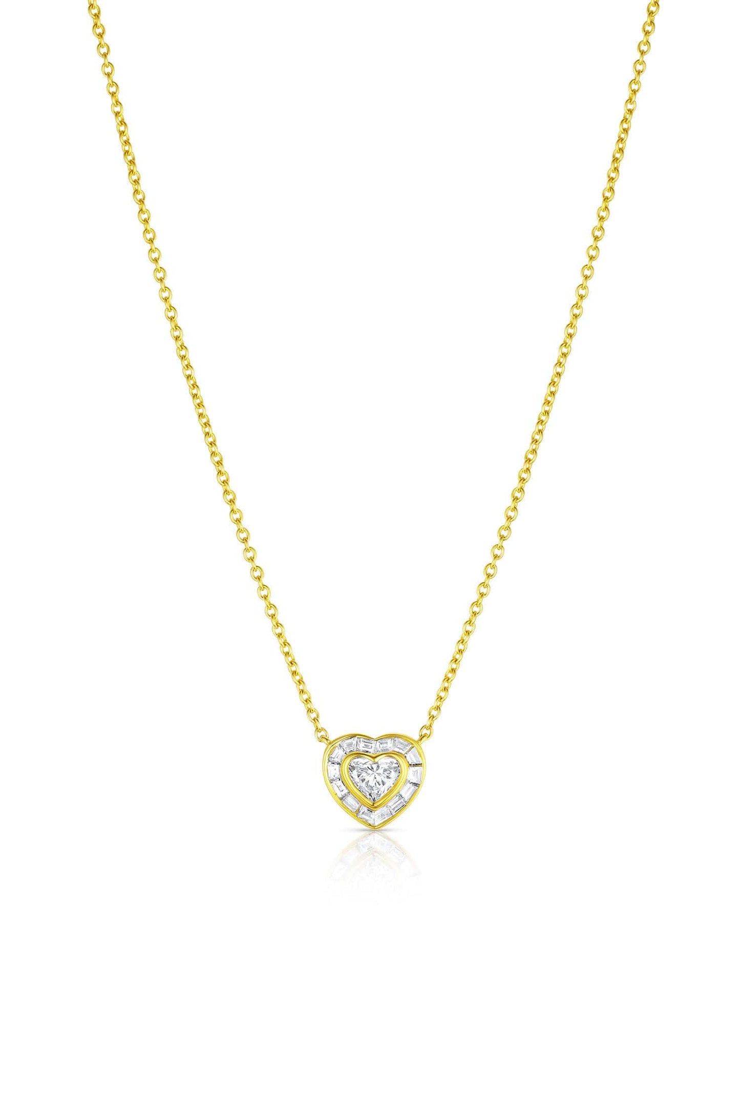 18K Yellow Gold Heart Diamond Pendant Necklace