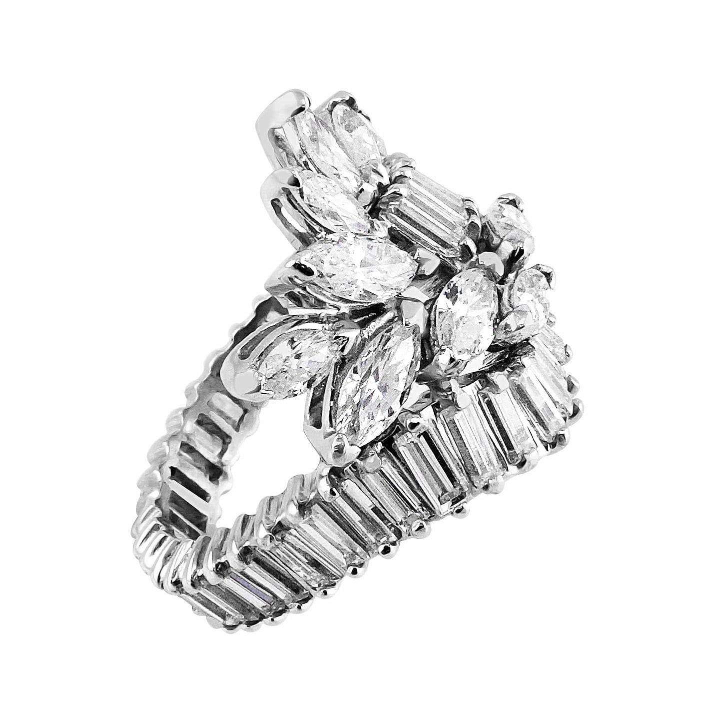 Platinum Baguette and Marquise Diamond Ring