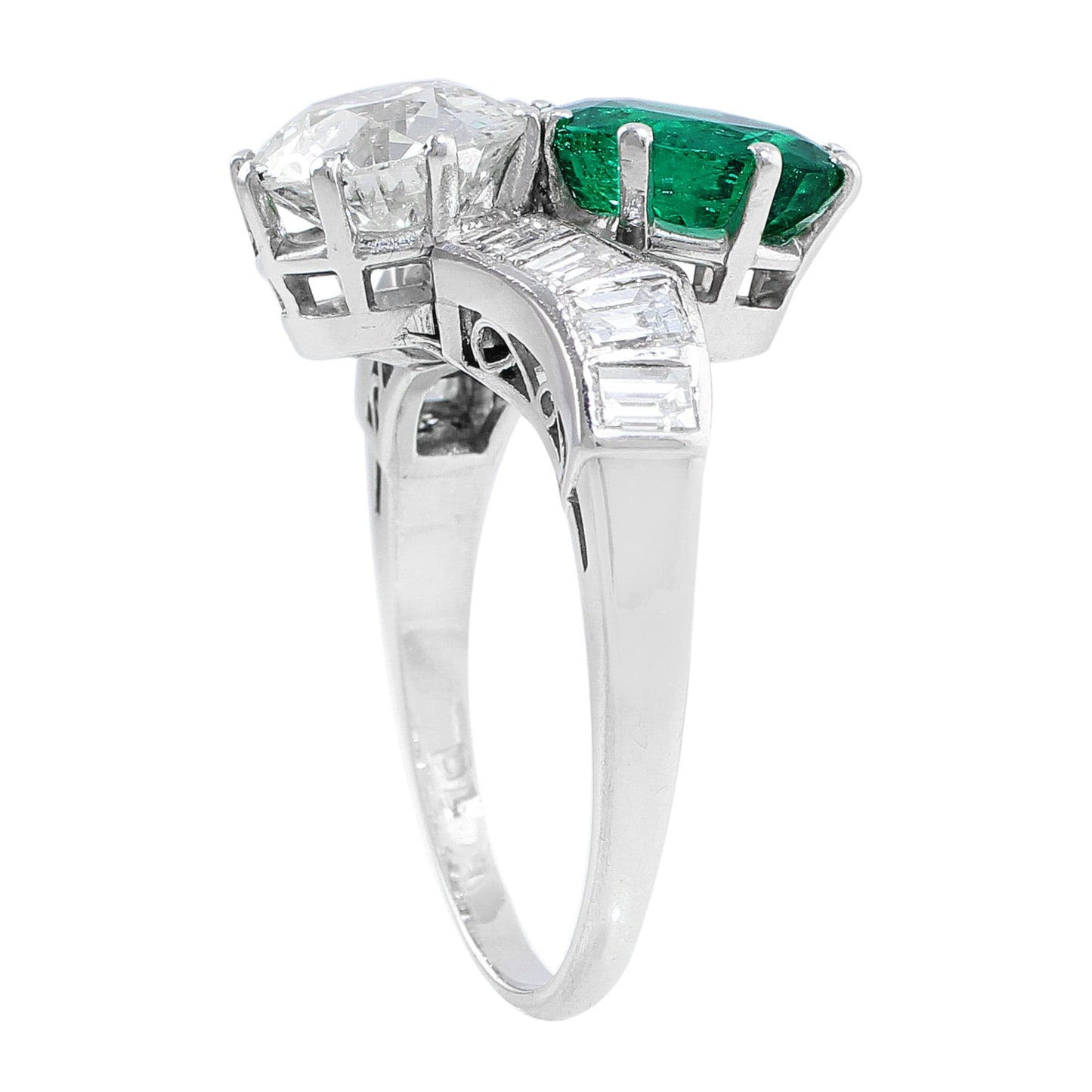 Platinum Emerald Diamond Bypass Ring