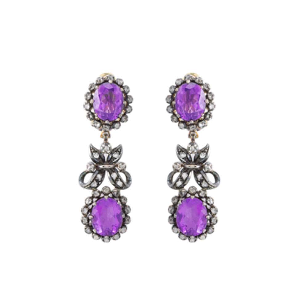 9kt Gold and Silver Victorian Silver Diamond Amethyst Necklace & Earrings