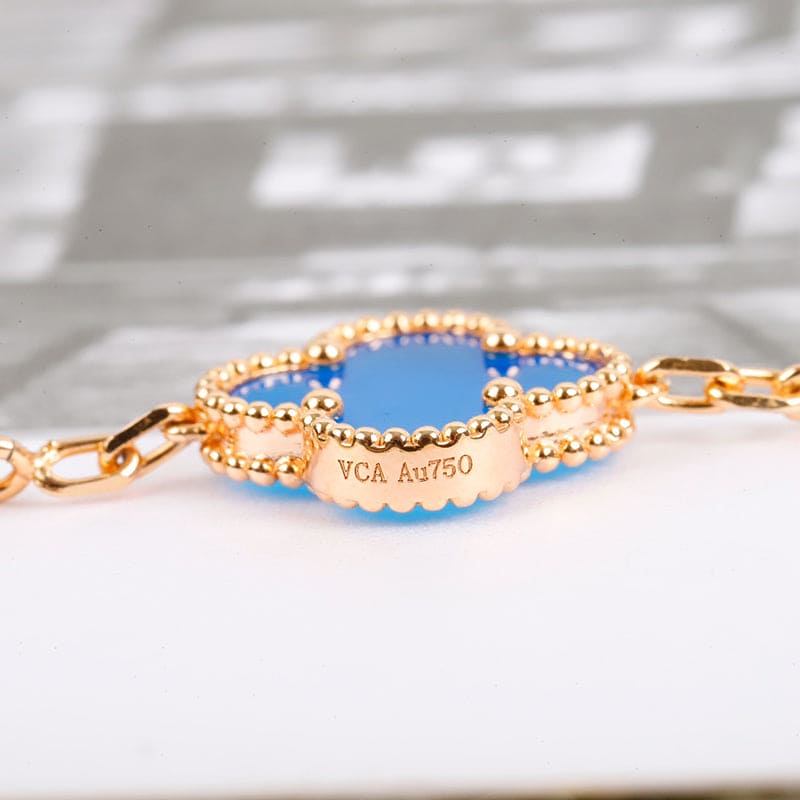 18K Celestial Vintage Alhambra Five Motifs Agate Clover Bracelet