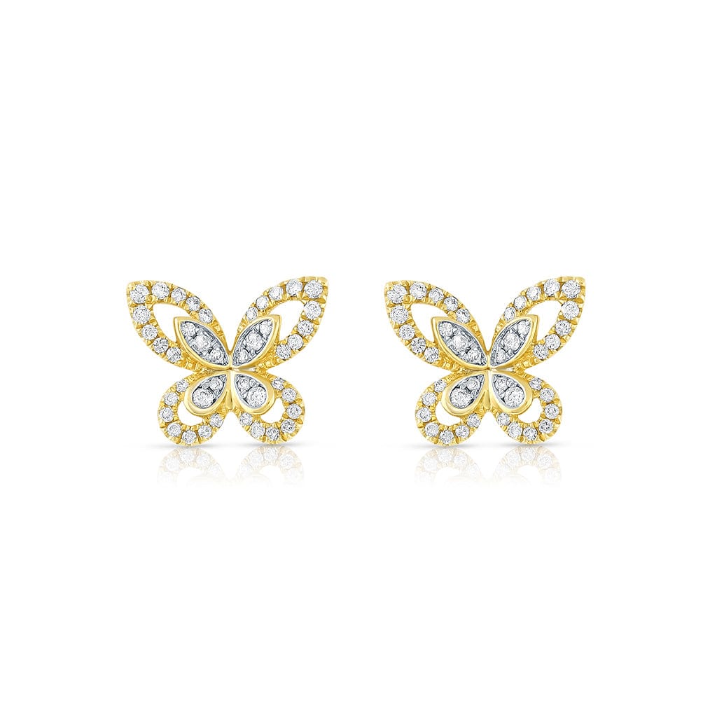 18K Yellow Gold 0.31ctw Diamond Butterfly Post Earrings