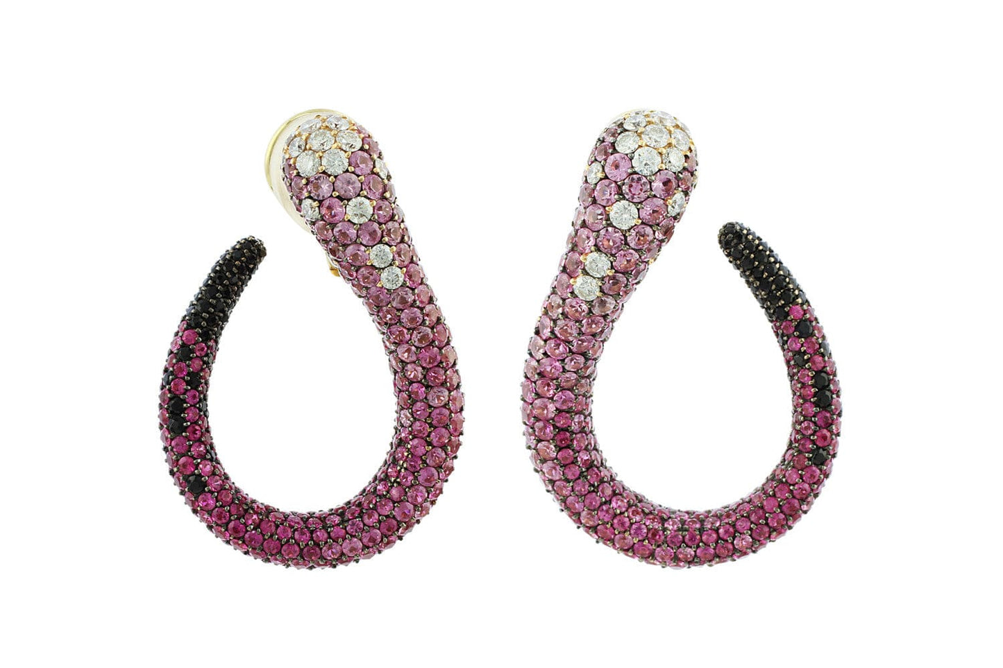 18k Yellow Gold Pink Sapphire and Diamond Salavetti Swirl Earrings