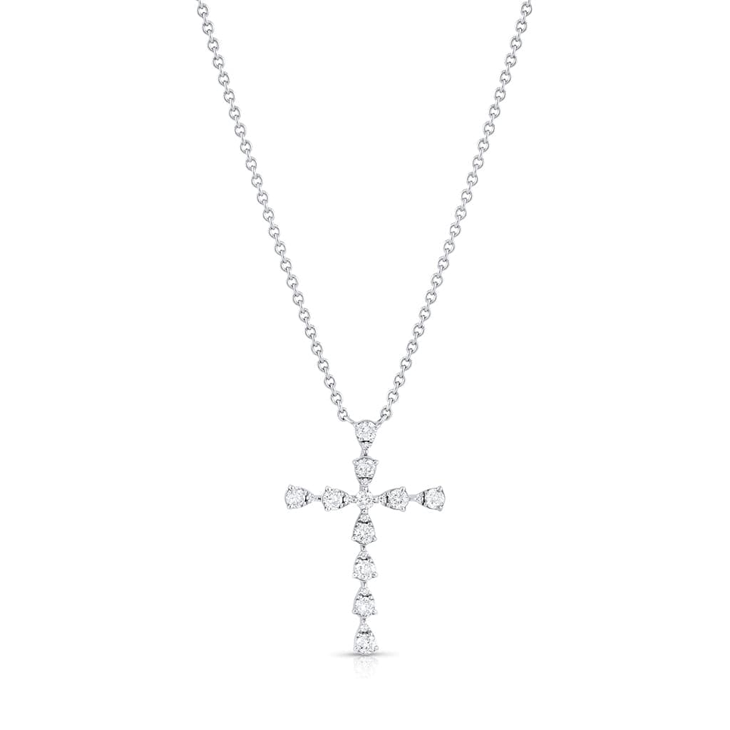 18K White Gold 0.39ctw Diamond Cross Pendant Necklace