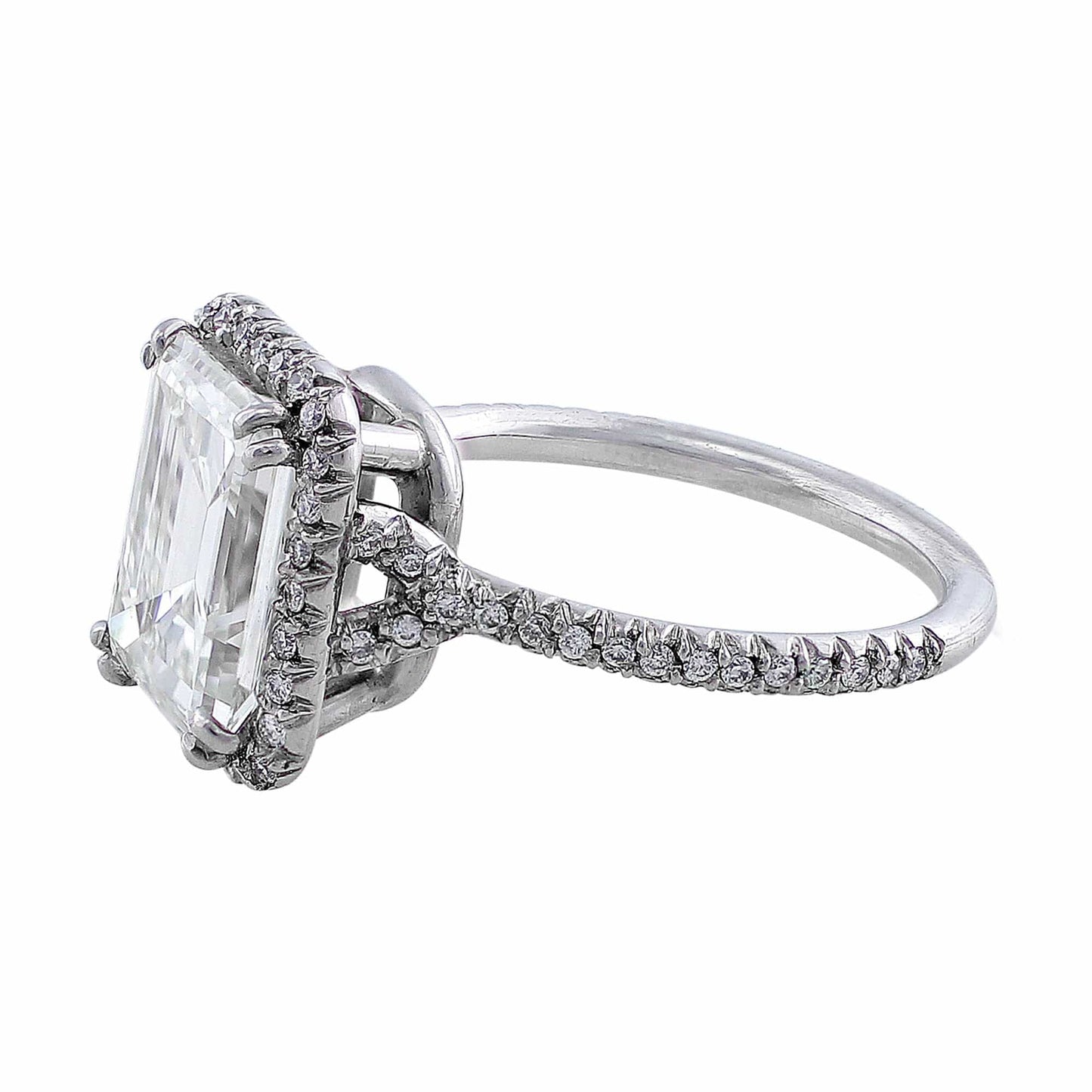 Rivière 18k White Gold 3ct Emerald Cut Estate Diamond Ring