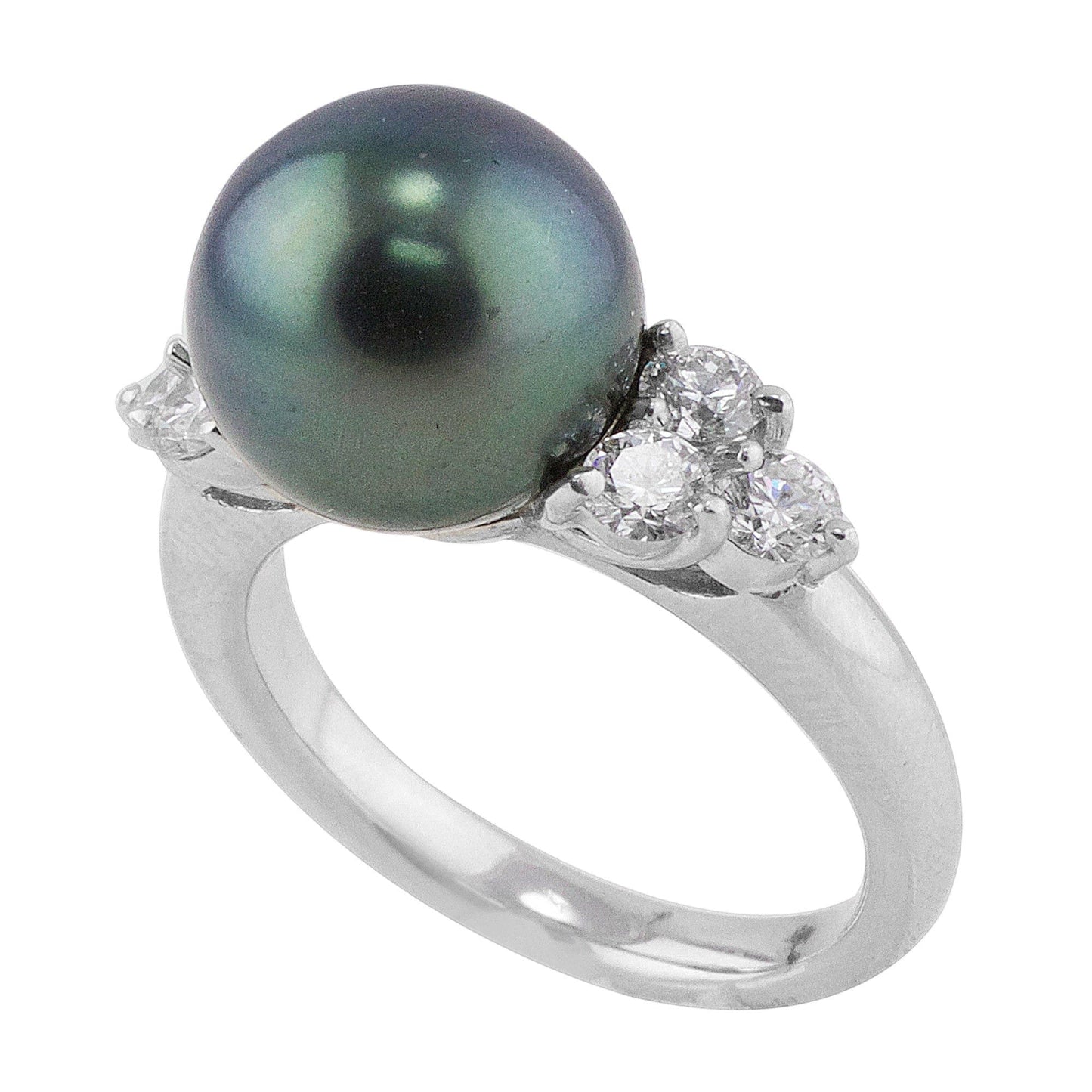 Platinum Diamond 11mm Tahitian Peacock Pearl Ring