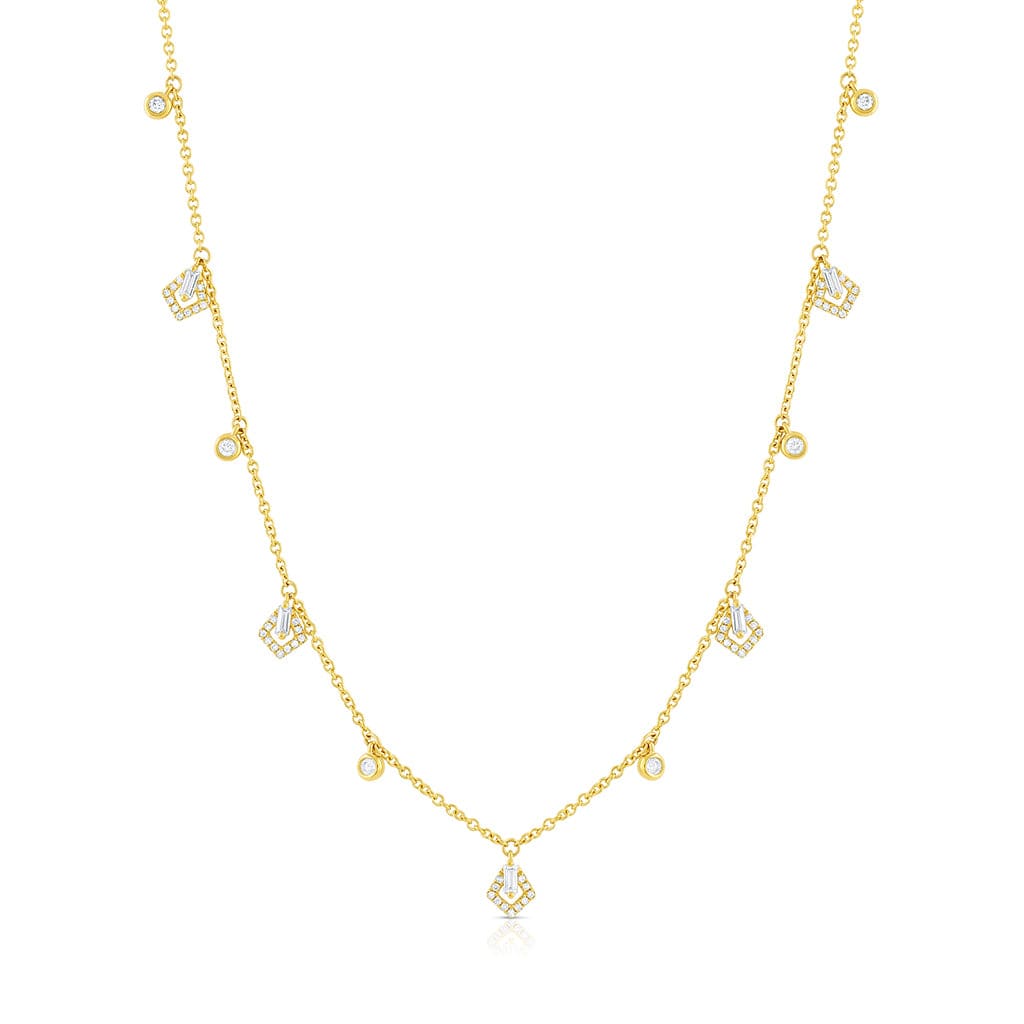 18K Yellow Gold Diamond Round and Kite Dangle Necklace