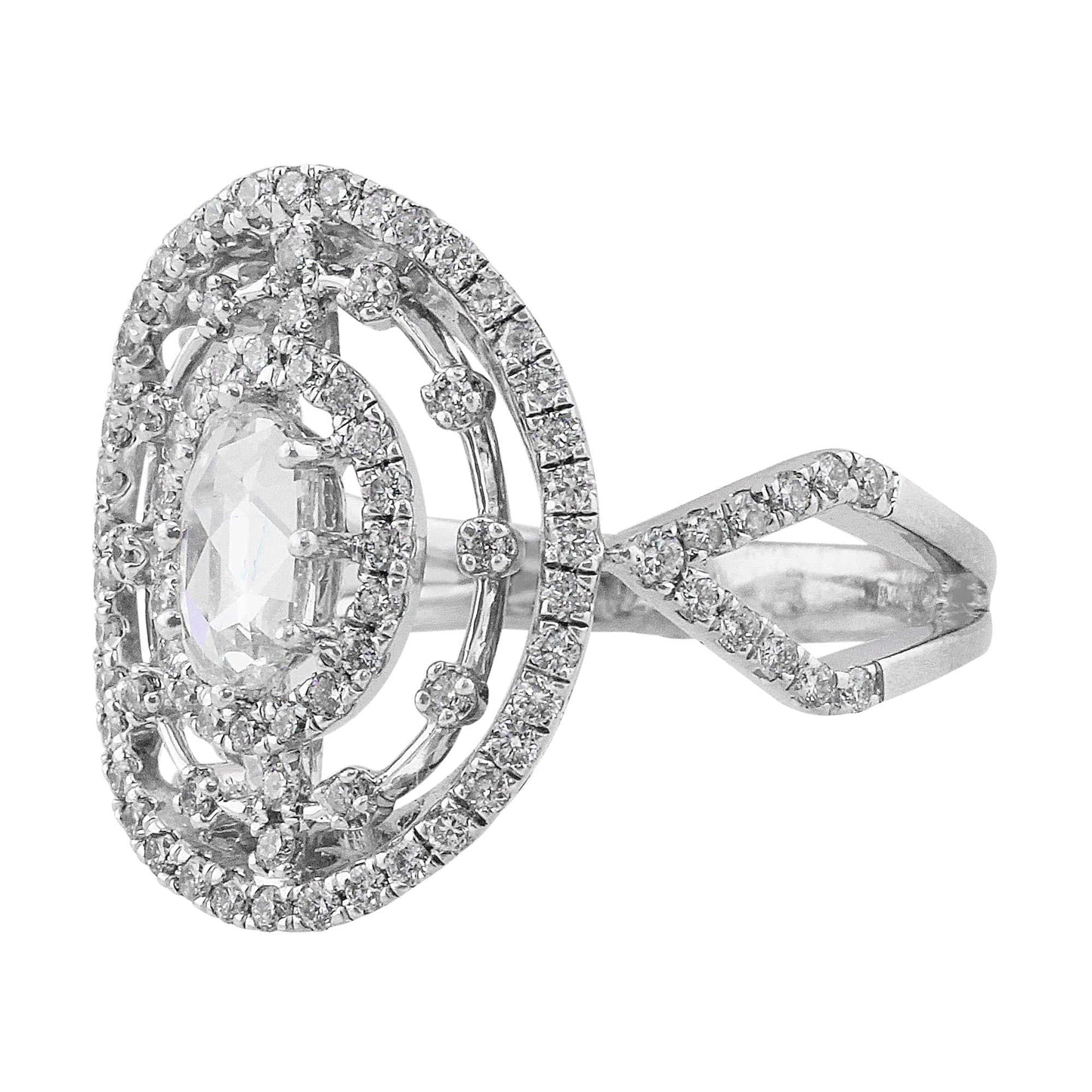 Estate 18k White Gold Split Shank Oval Diamond Ring