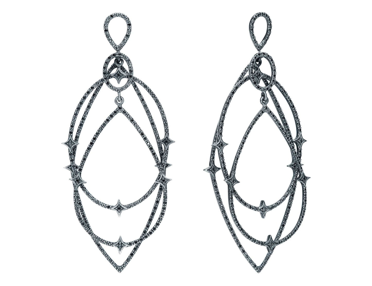 Estate Loree Rodkin 18k White Gold Black Diamond Geometric Earrings
