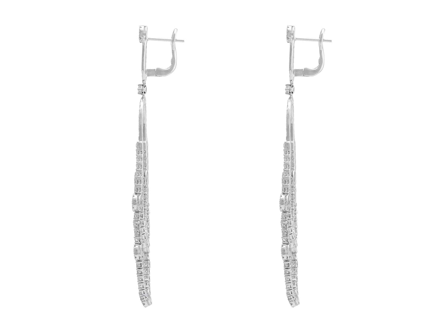 18kt White Gold Diamond Long Drop Chandelier Omega Earrings