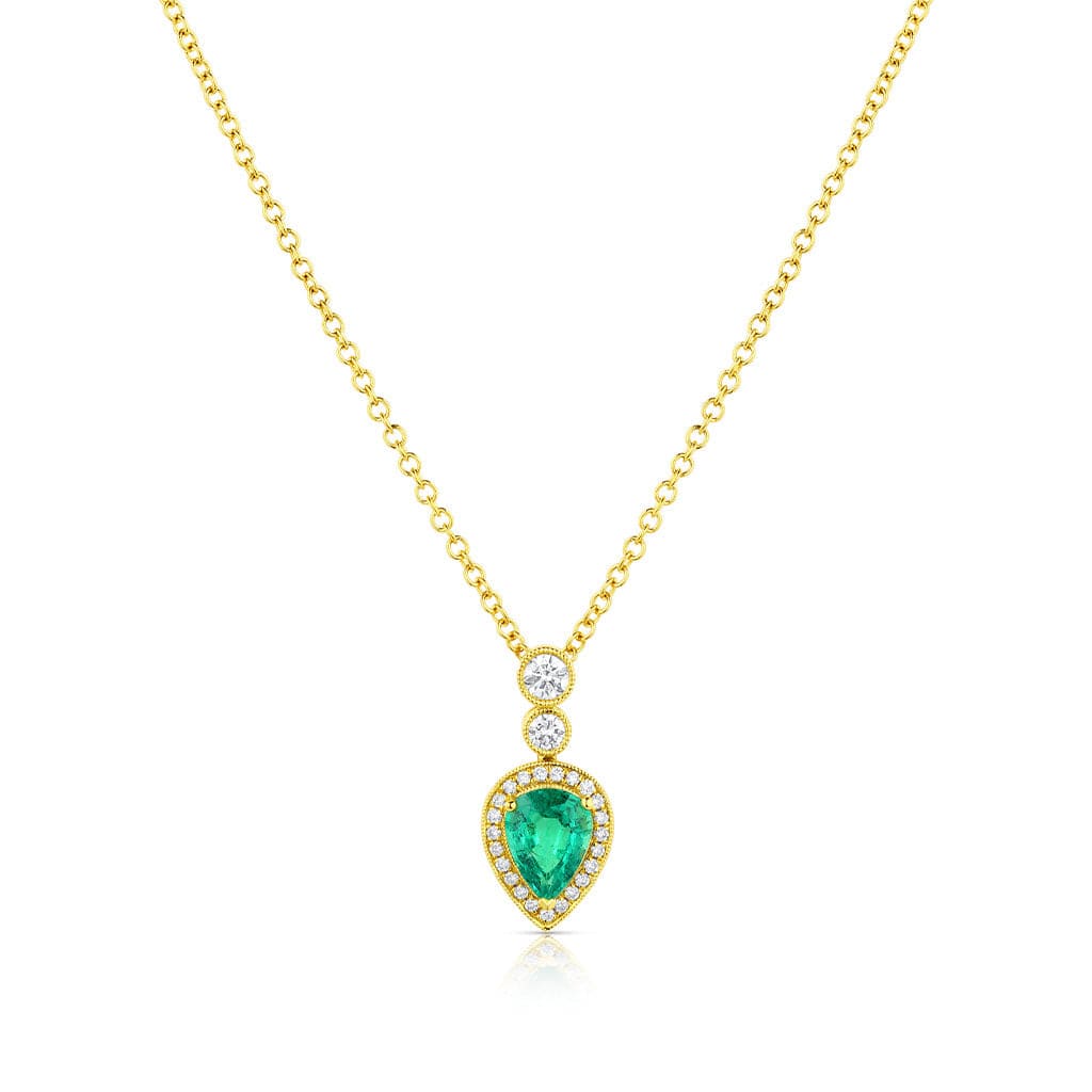 18kt Yellow Gold 1.03ct Pear-Shaped Emerald and Diamond Necklace