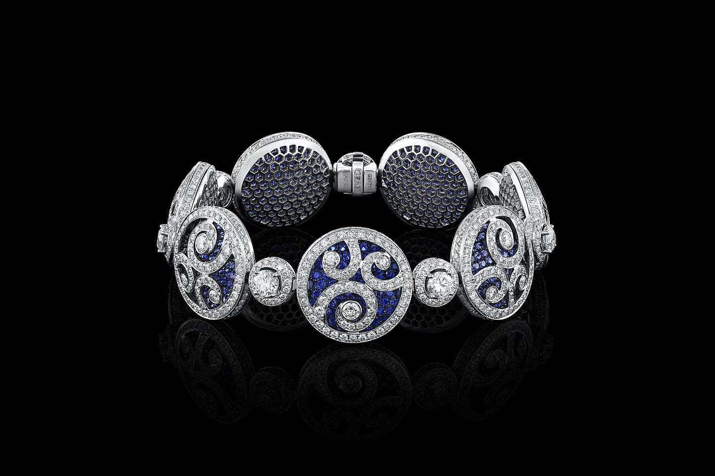 Estate " Graff" 18k Gold Diamond and Sapphire Necklace and Bracelet Set