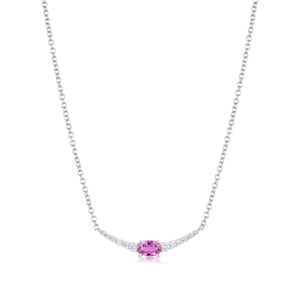 18kt White Gold Pink Sapphire and Diamond Crescent Necklace
