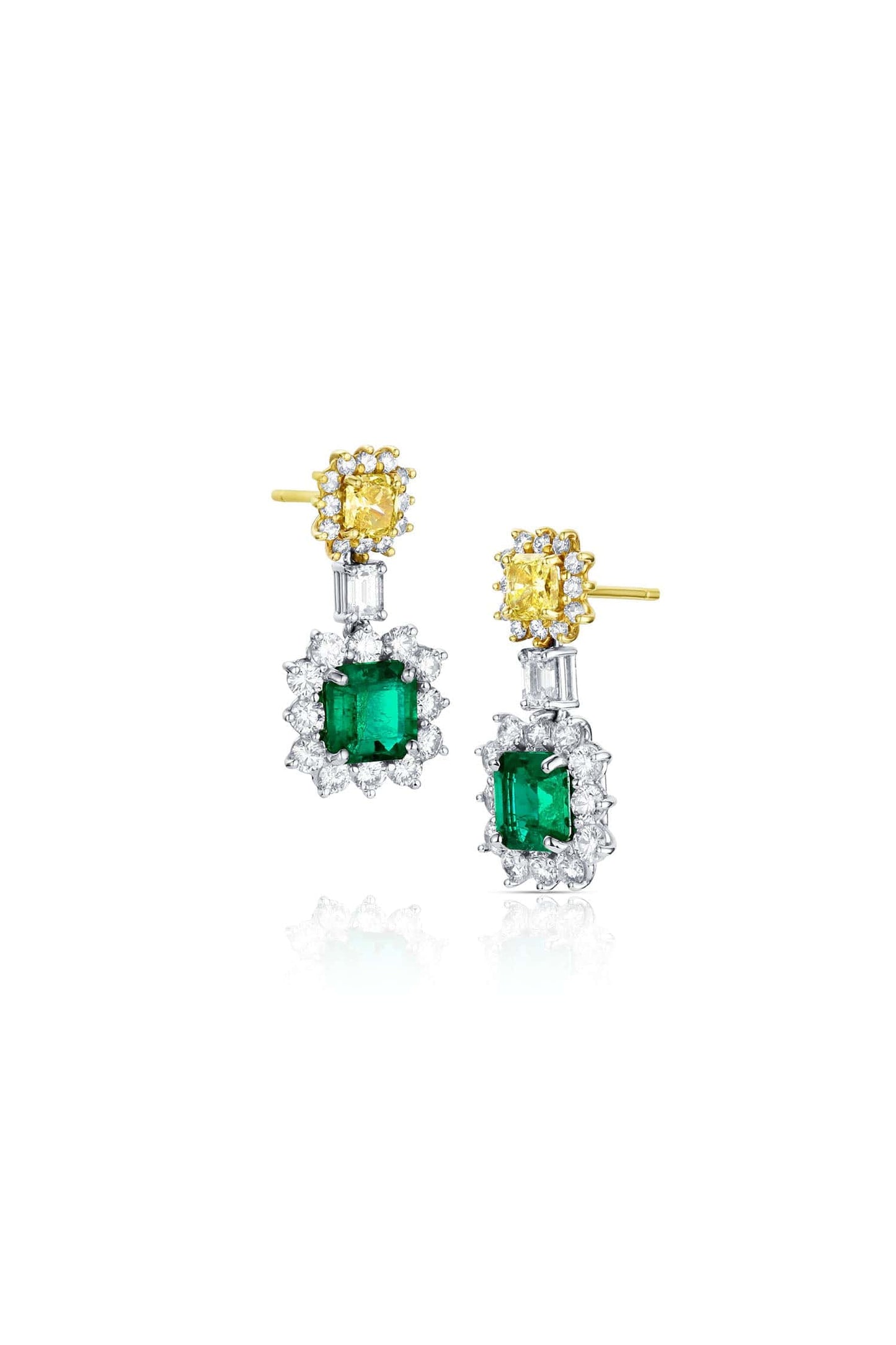 Platinum & 18KT Yellow Gold Emerald and Diamond Drop Earrings