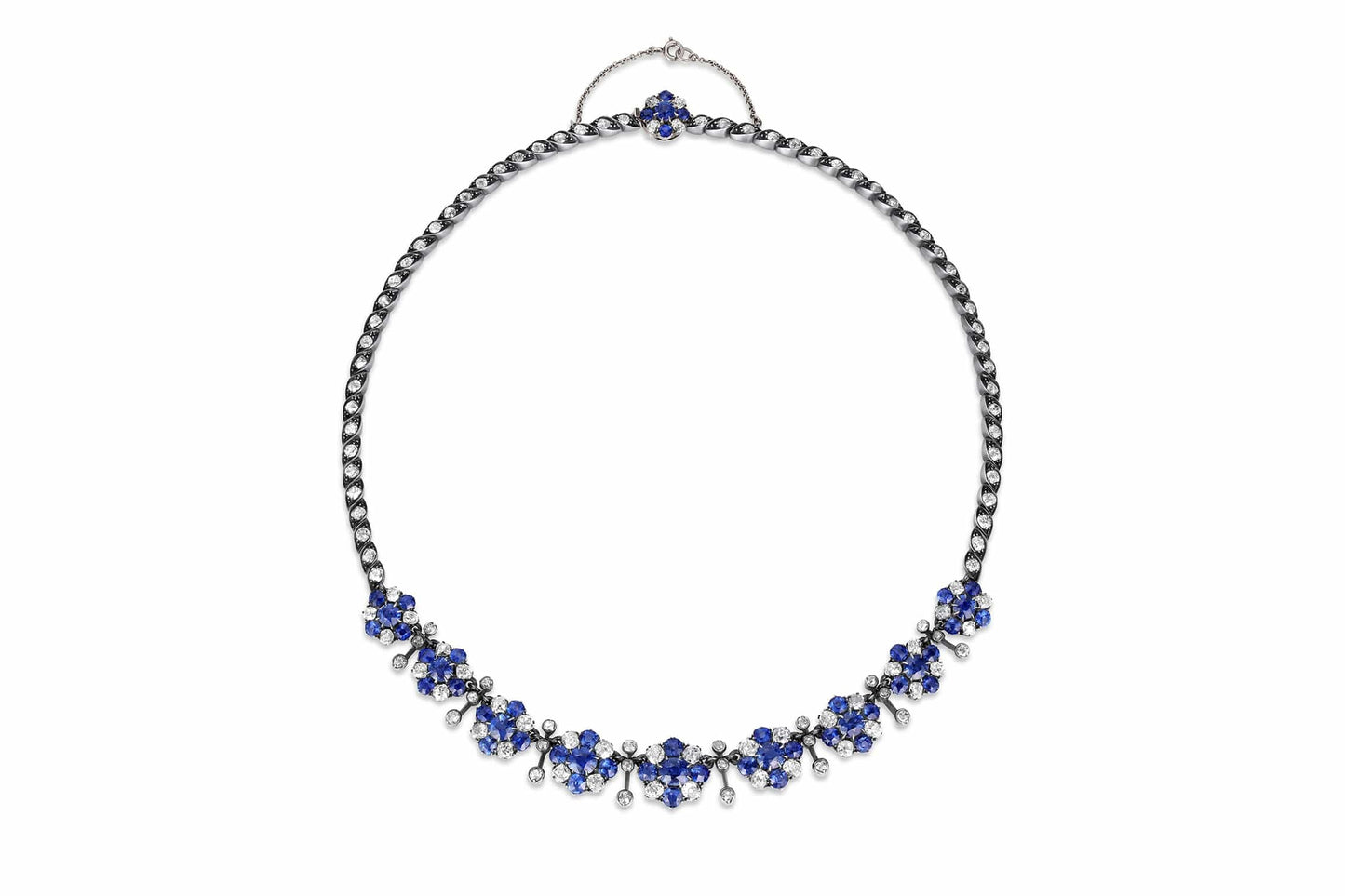 Estate Antique Diamond & No-Heat Cambodian Sapphire Necklace, Circa 1890