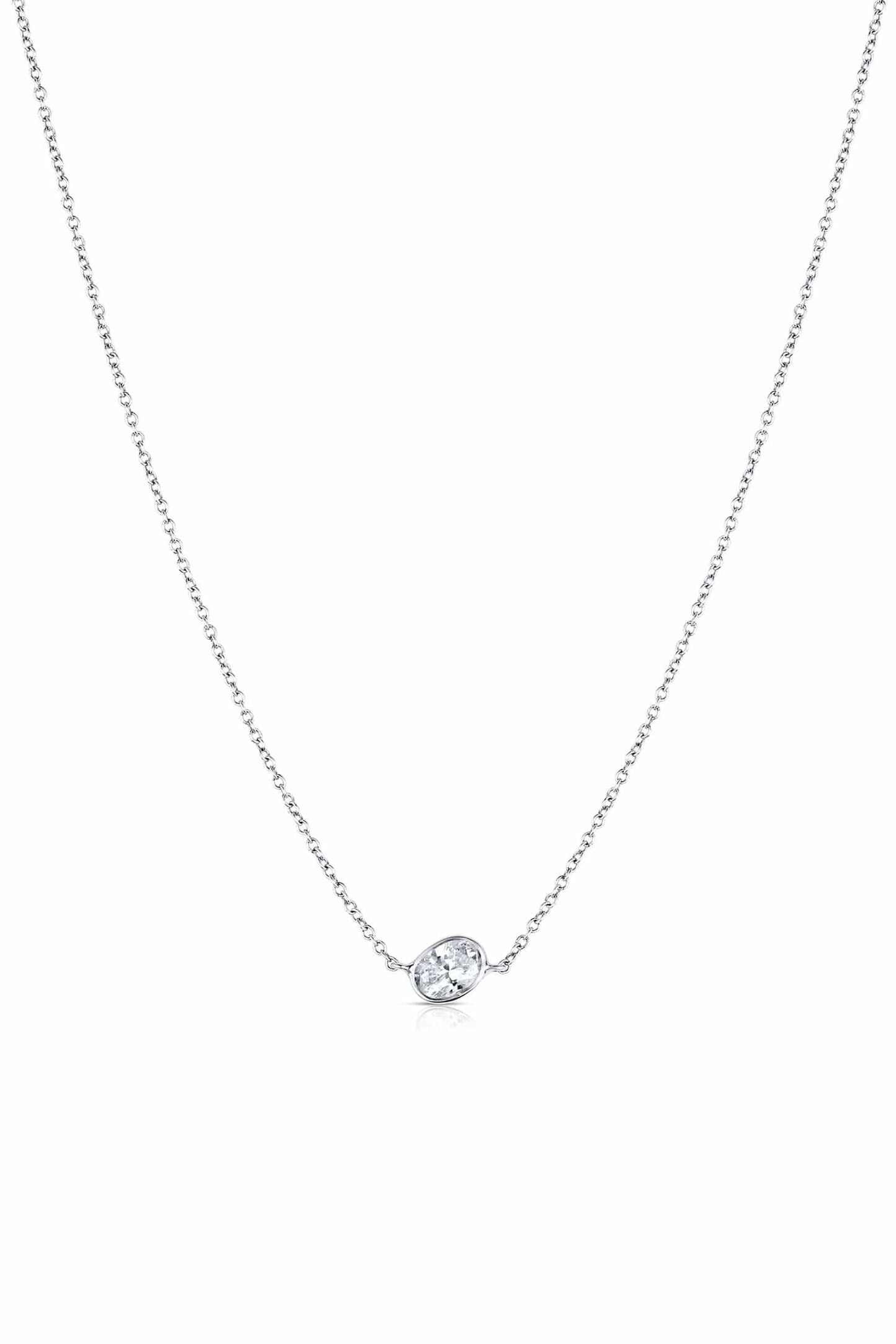 Rivière Platinum Offset Oval Diamond Solitaire Necklace