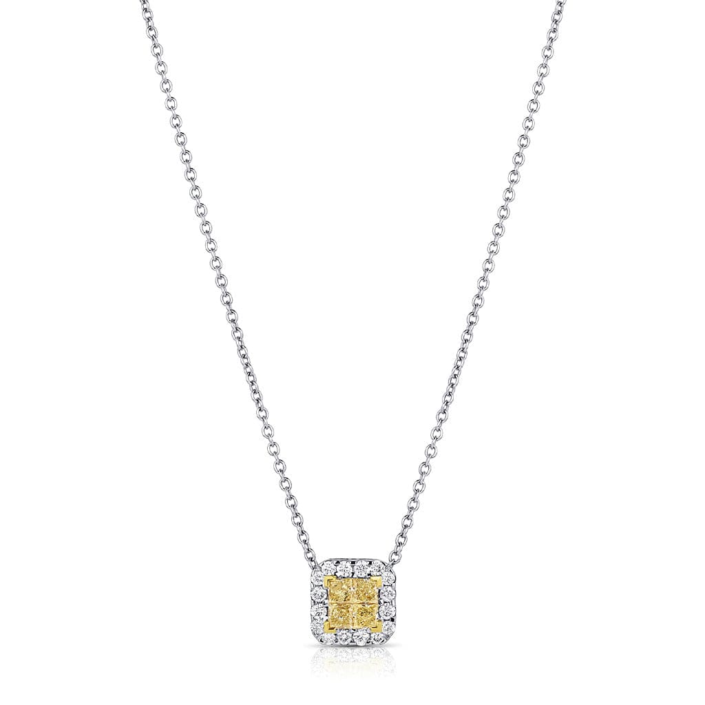 18kt White Gold Yellow Diamond Square Pendant Necklace
