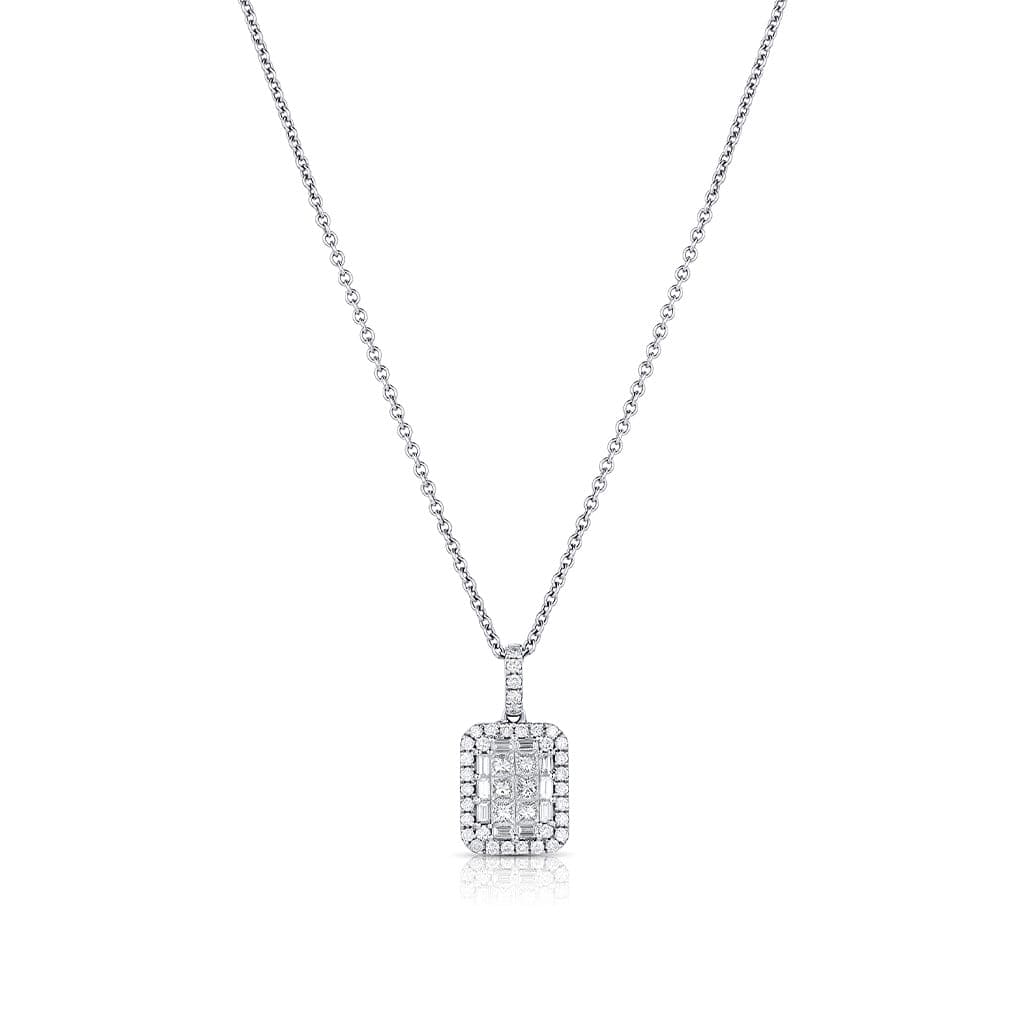 Estate Gregg Ruth 18kt White Gold Diamond Rectangular Pendant Necklace