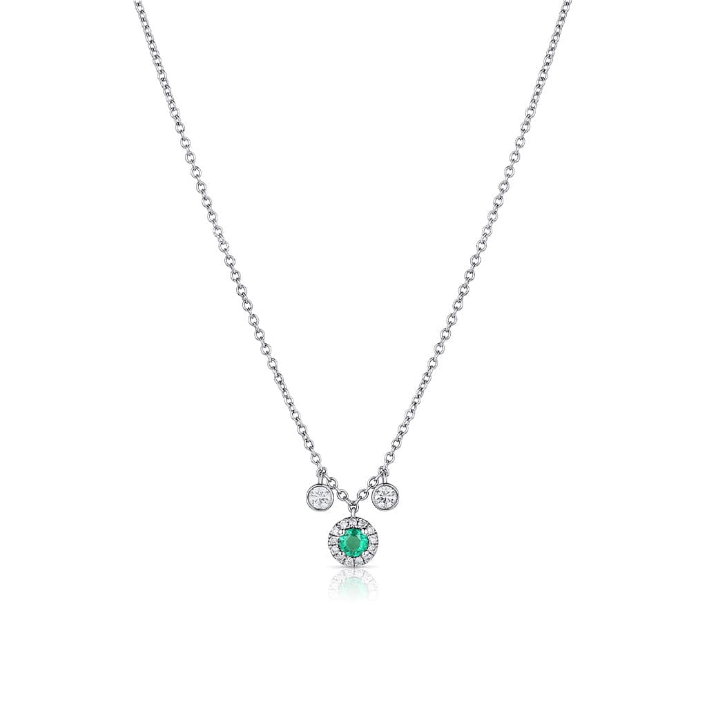 18kt White Gold Emerald Diamond 2 Dangle Necklace