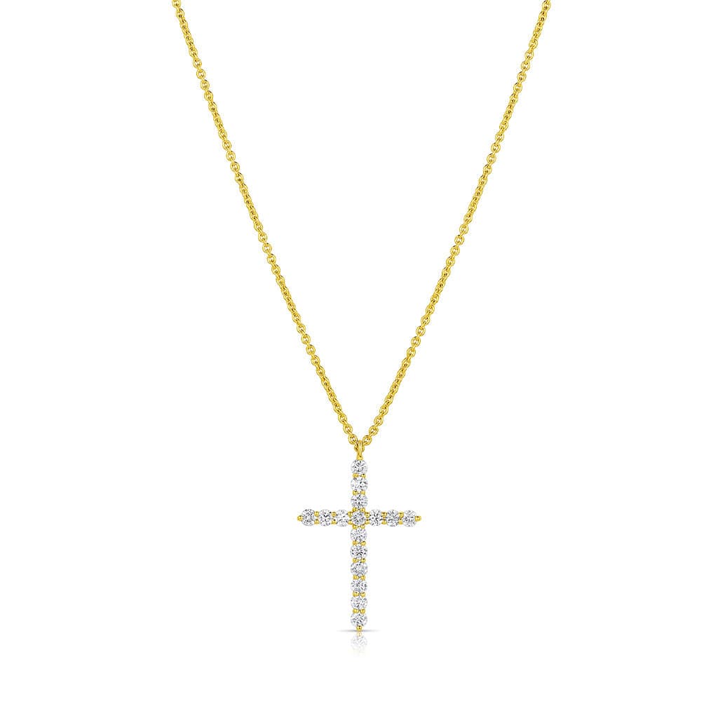 18kt Yellow Gold Diamond 1" Cross Pendant Necklace