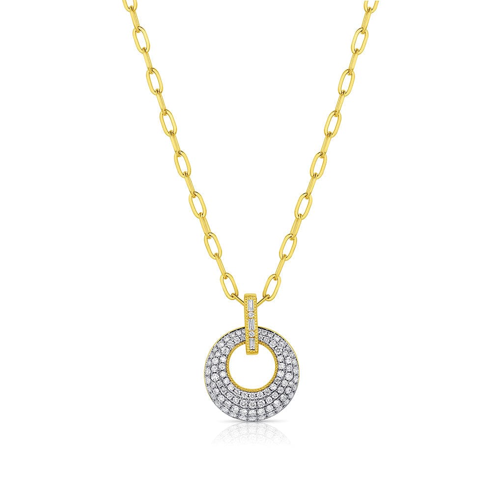 18kt Yellow Gold 1.34ctw Pavé Diamond Round Pendant Necklace
