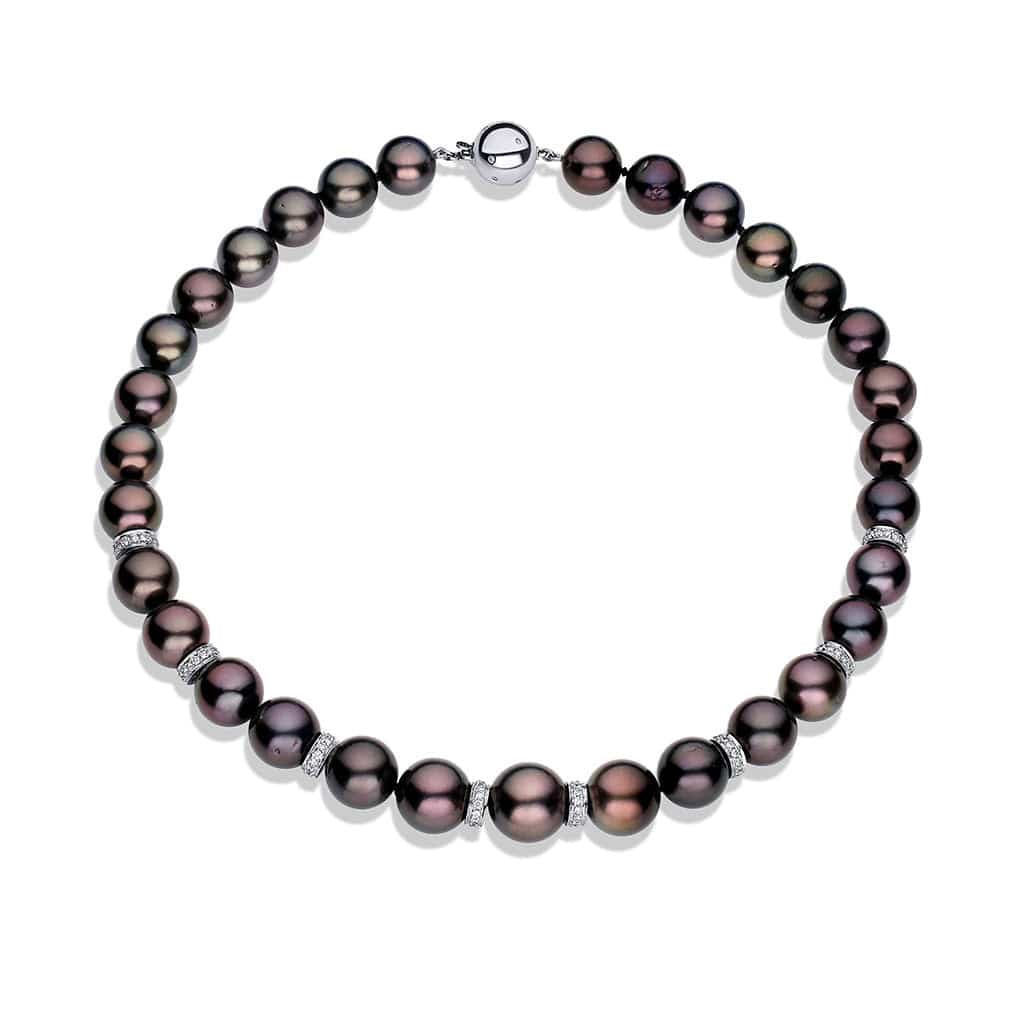 Estate Platinum 12-15mm Tahitian Peal Diamond Necklace