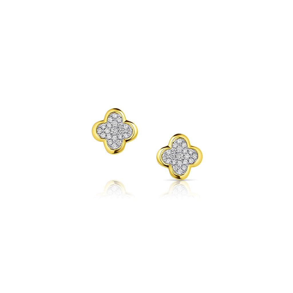 18kt Yellow Gold Pavé Diamond Quatrefoil Stud Earrings