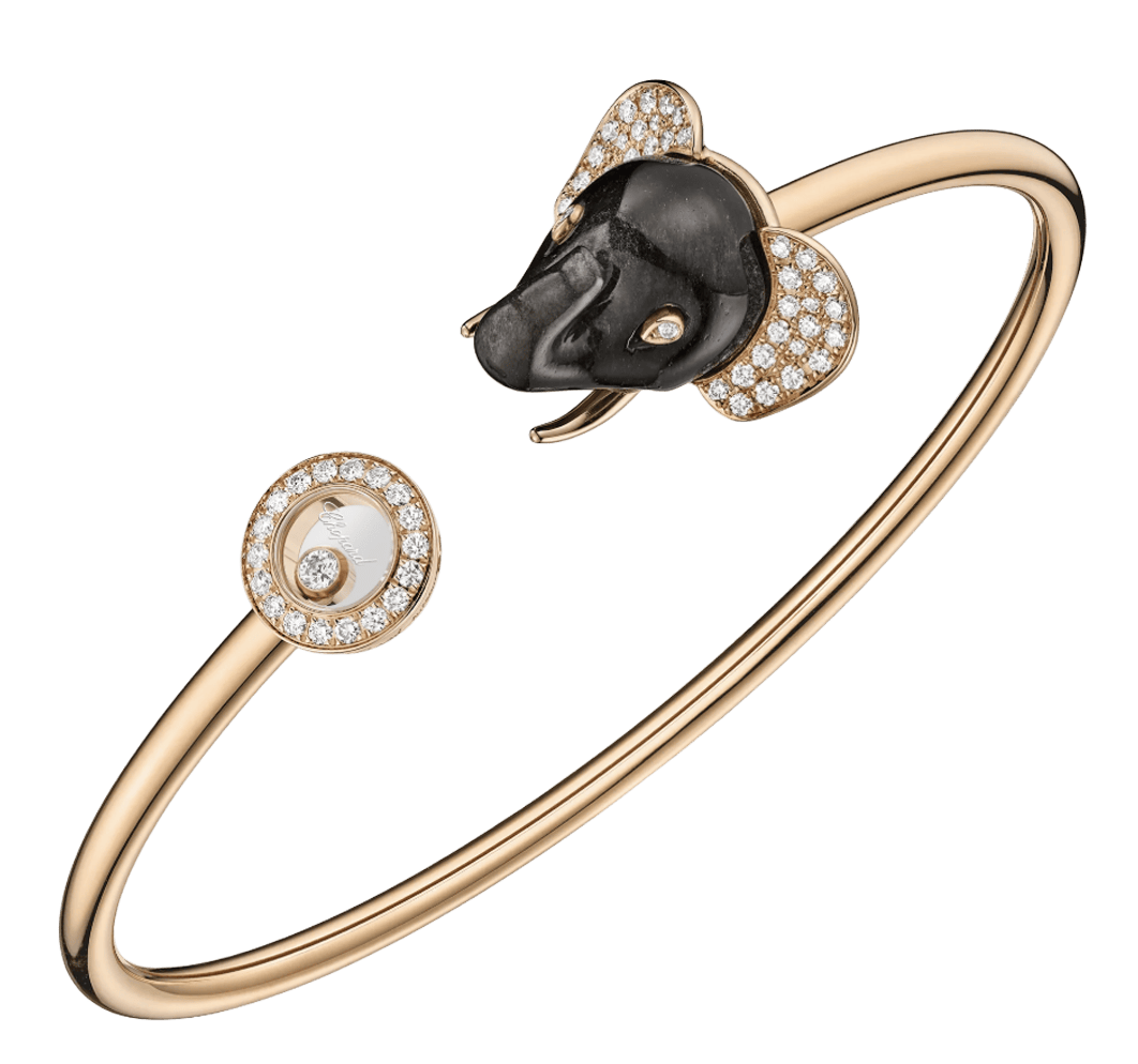 Happy Diamonds Elephant Bangle Bracelet Silver Obsidian