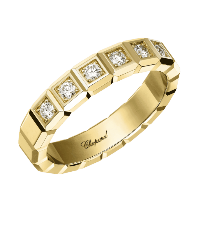 Ice Cube Half-Set Diamond Ring Yellow Gold
