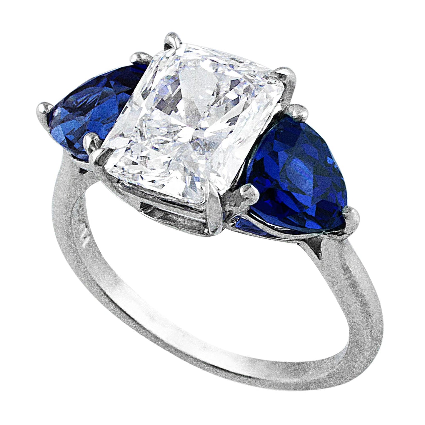 Platinum 3ct Radiant Diamond Sapphire Ring