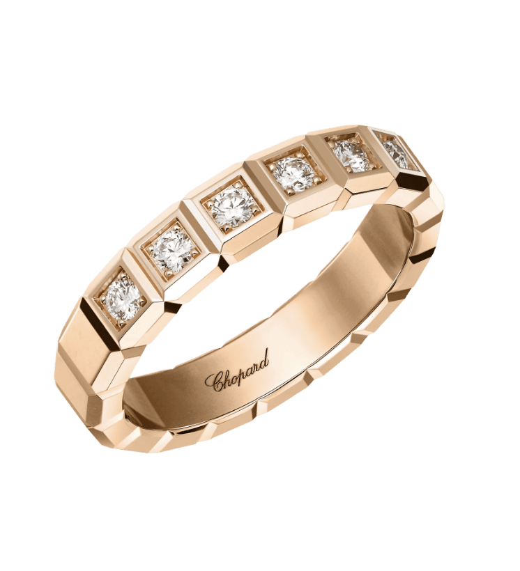 Ice Cube Half-Set Diamond Ring Rose Gold