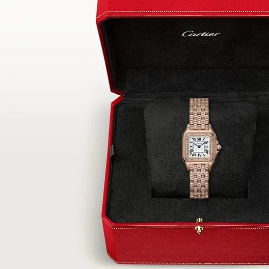Panthère de Cartier watch, Small model, quartz movement, rose gold, diamonds RWJPN0061