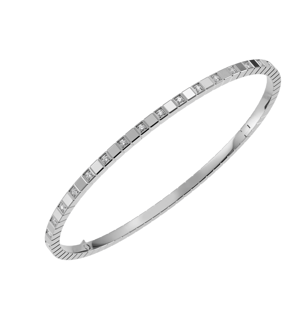 Ice Cube White Gold Small Half-Set Diamonds Bangle Bracelet