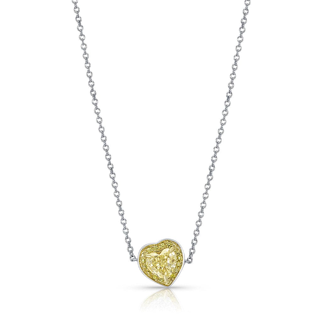Rivière 18k Yellow Gold Platinum Fancy Yellow Diamond Heart Necklace